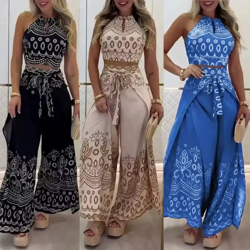 Conjunto Atena Resort - Pantalona Fluida e Top Amarração - Compre 1 Leve 3