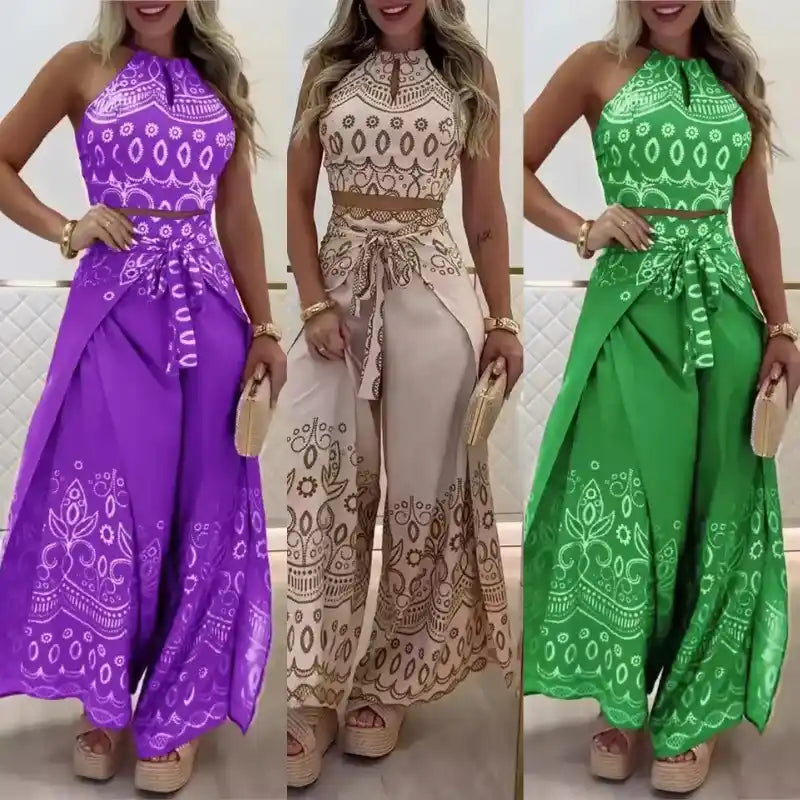 Conjunto Atena Resort - Pantalona Fluida e Top Amarração - Compre 1 Leve 3