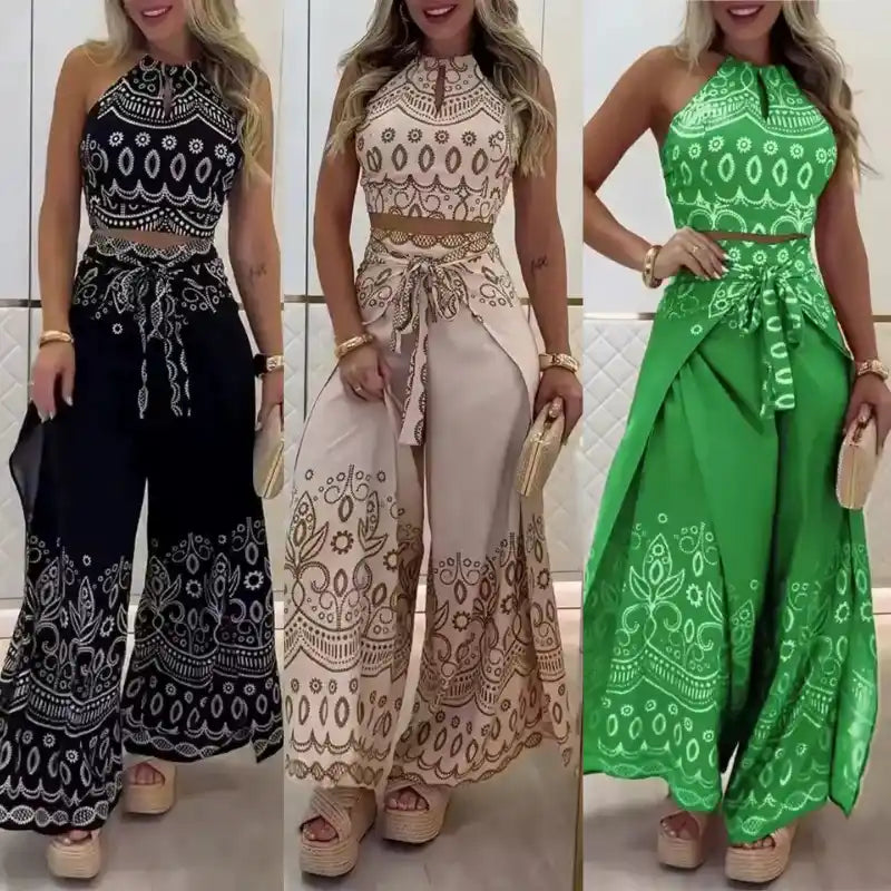 Conjunto Atena Resort - Pantalona Fluida e Top Amarração - Compre 1 Leve 3