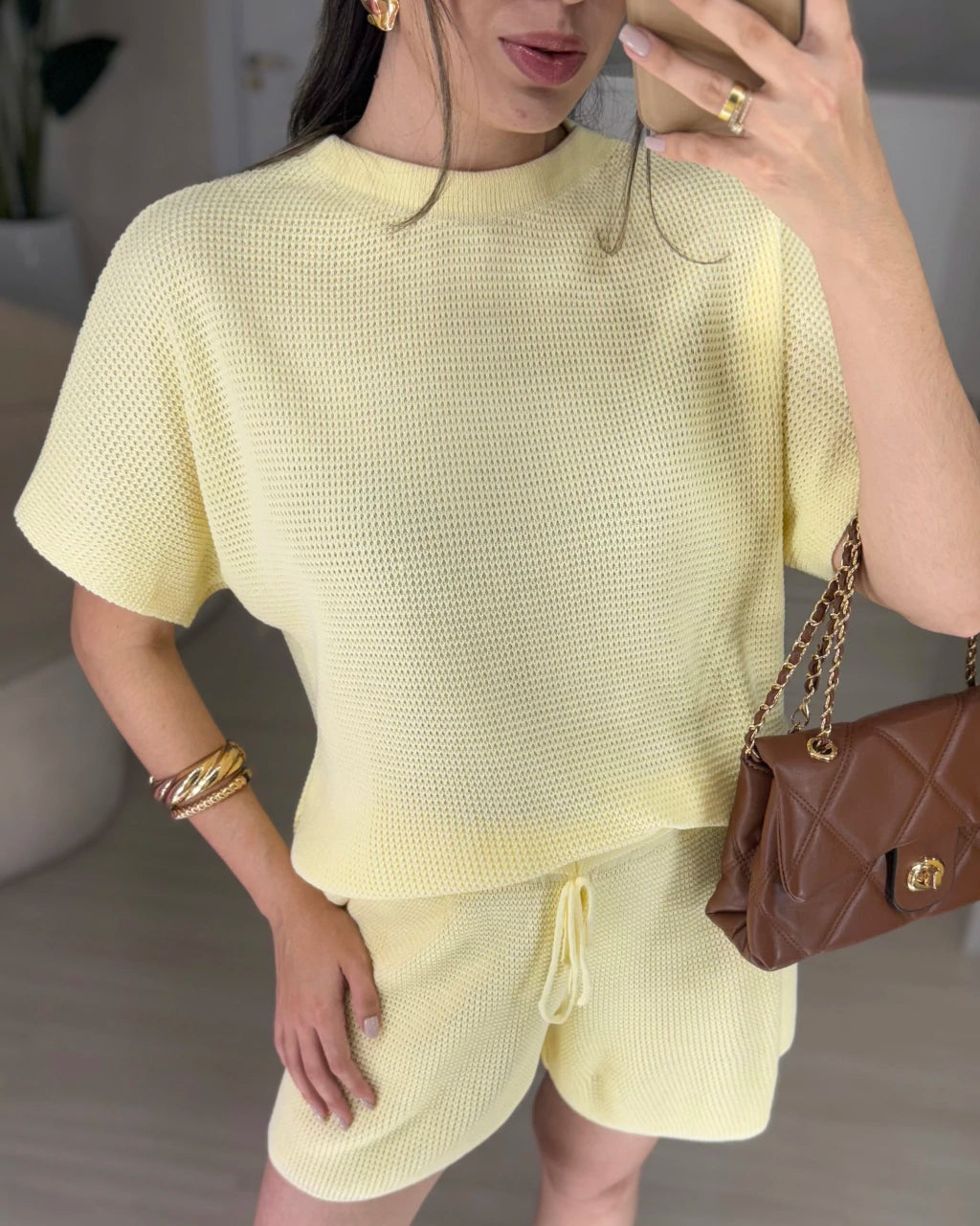 Conjunto Blusa e Short Tricot Mel Helen