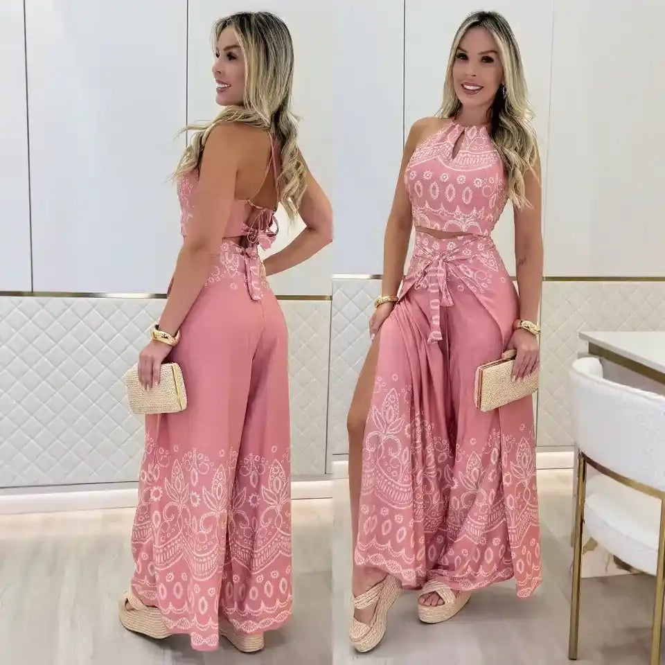 Conjunto Atena Resort - Pantalona Fluida e Top Amarração - Compre 1 Leve 3